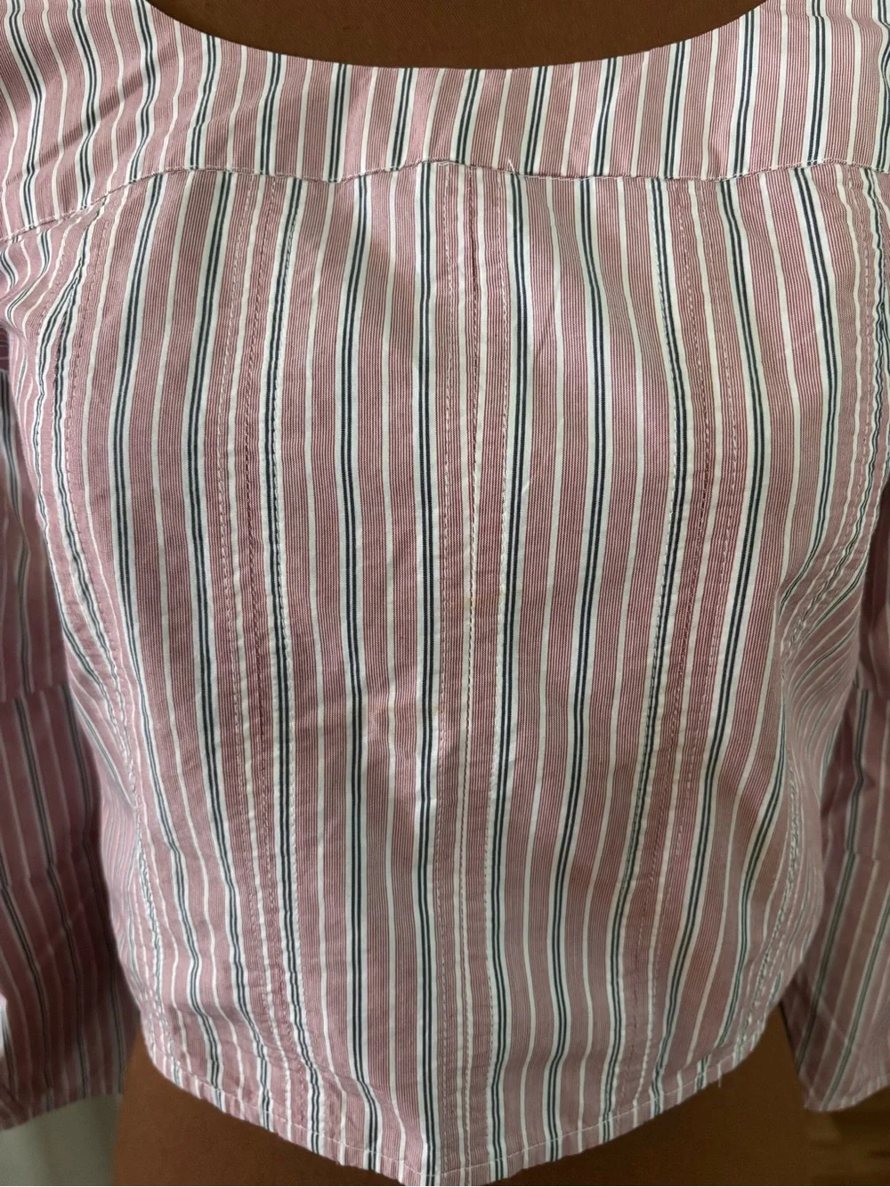 LOFT Pink and White Striped Poplin Corset Seamed Blouse SZ 4 Great Condition.